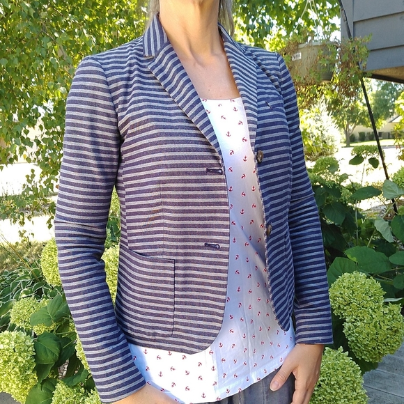 GAP chambray denim stripe blazer 0 (A9) - Picture 1 of 8